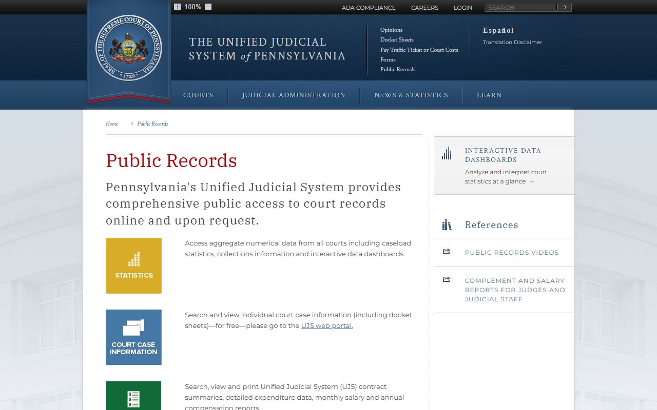Armstrong County court records Pennsylvania judiciary public records page