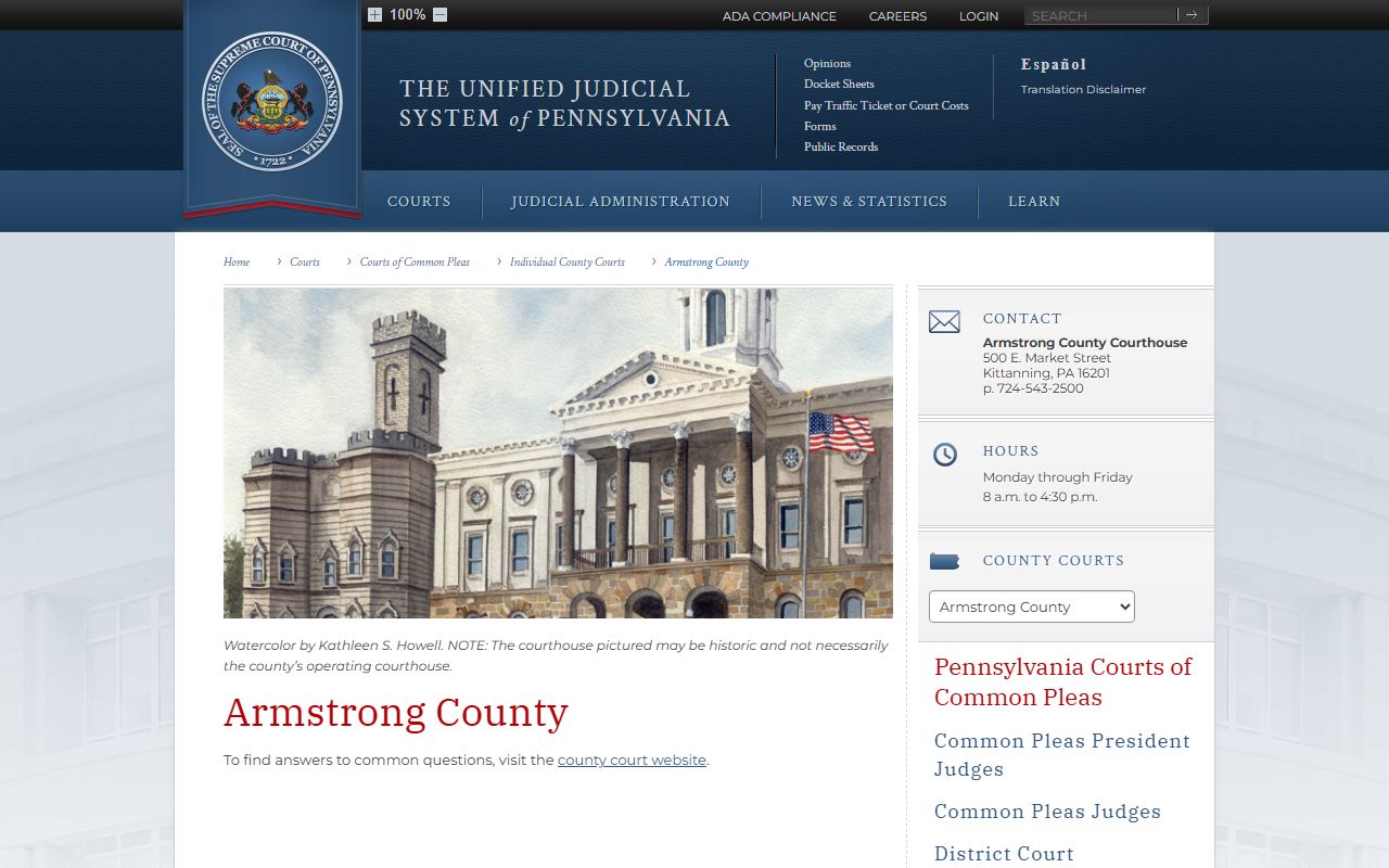 Armstrong County court records UJS county court page
