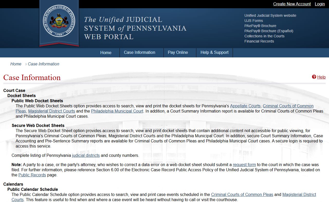 Armstrong County court records UJS case information page