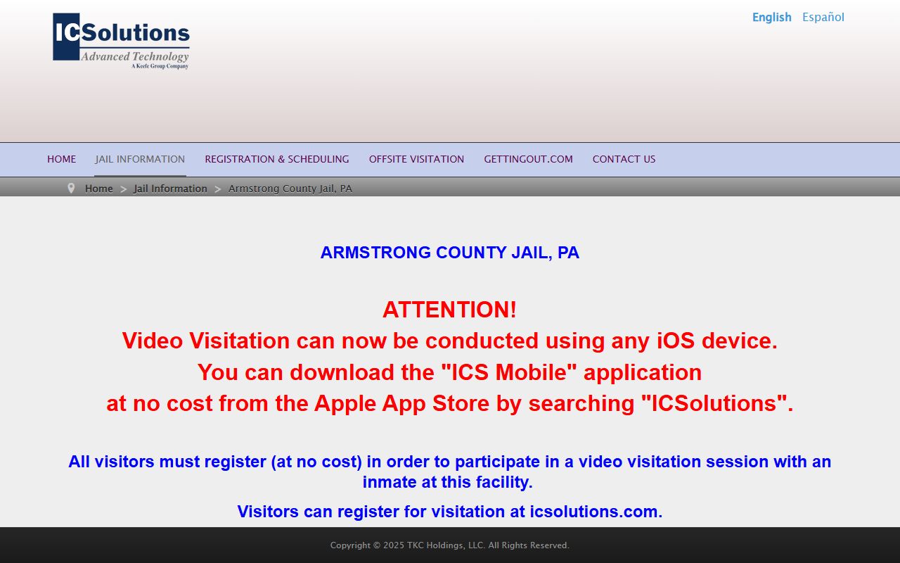 Armstrong County inmate records IC Solutions visitation page