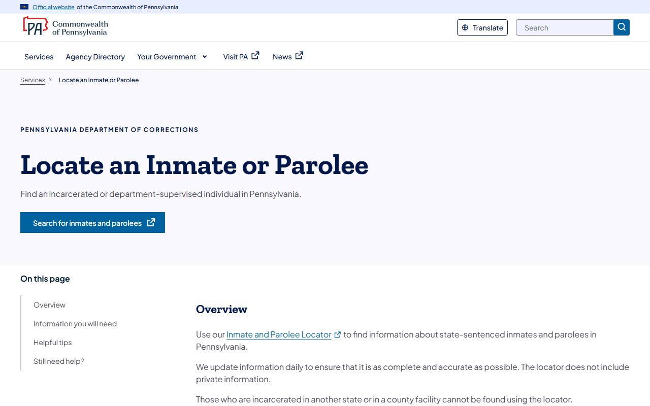 Armstrong County inmate records Pennsylvania DOC locator