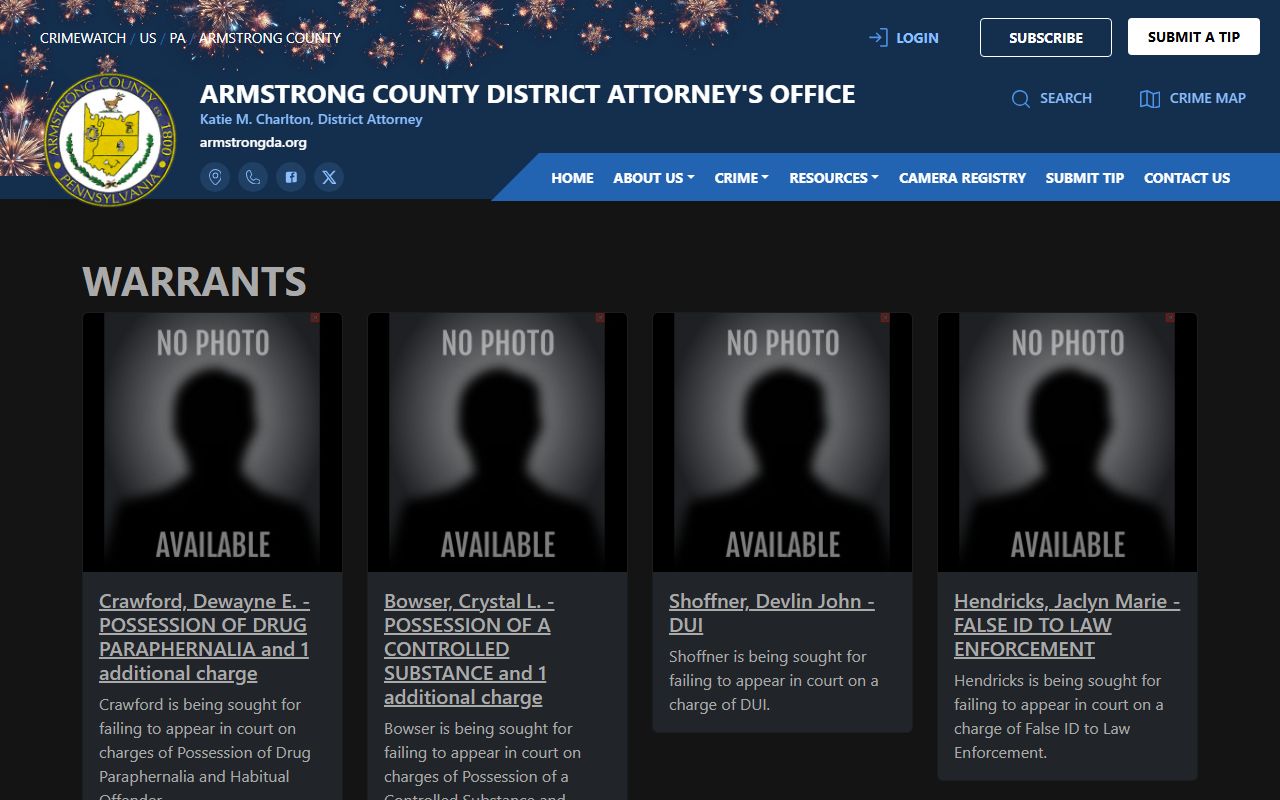 Armstrong County warrant records District Attorney warrant list